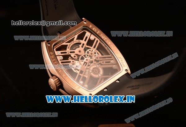 Franck Muller Vanguard Miyota Automatic Copy Tourbillon Rose Gold Case With Skeleton Dial Leather/Rubber Strap - Click Image to Close